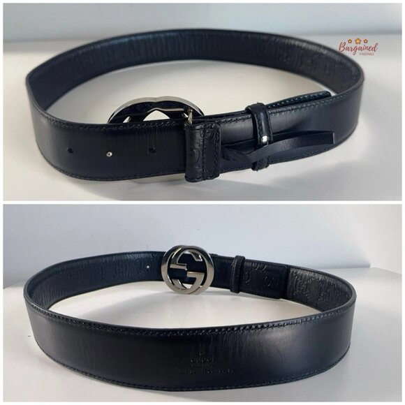 Authentic Gucci Guccissima Leather Silver Interlocking G Buckle Belt 80/32 - Picture 6 of 14